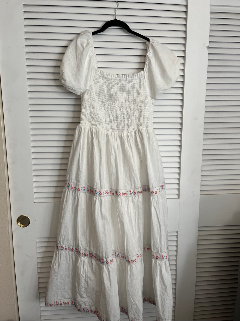 Rachel Zoe white Smocked Bodice Maxi Dress